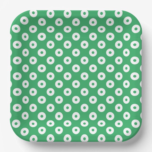 Assiettes En Carton Pois vert et blanc simples (Recto)