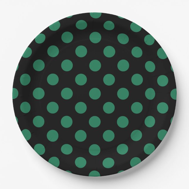Assiettes En Carton Pois vert et noir (Devant)