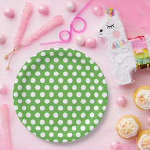 Assiettes En Carton Pois verts et blancs