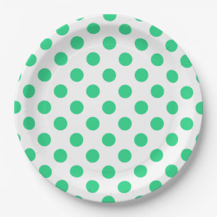 Assiettes En Carton Pois verts et blancs