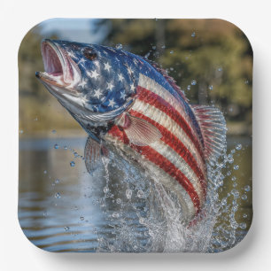 Assiettes En Carton Poisson au drapeau américain jaillissant de l'eau