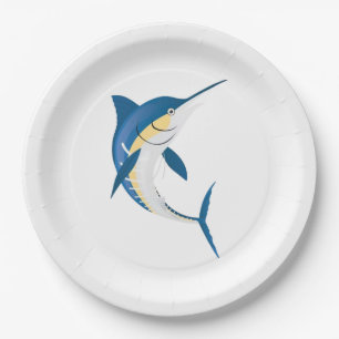 Assiettes En Carton Poisson bleu Marlin