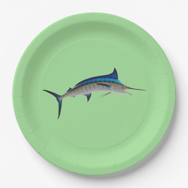 Assiettes En Carton Poisson bleu Marlin (Devant)