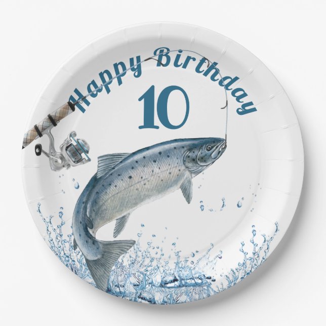 Assiettes En Carton Poisson dans l'eau 10ème anniversaire de la fête p (Devant)
