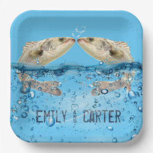 Assiettes En Carton Poisson de mariage dans l'eau avec des bulles de c