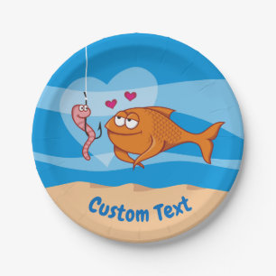 Assiettes En Carton Poisson et appât dans l'amour Plaque de papier