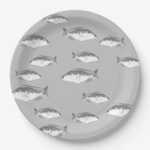 Assiettes En Carton Poisson gris monochrome