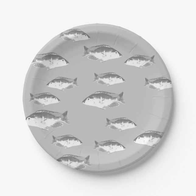 Assiettes En Carton Poisson gris monochrome (Devant)