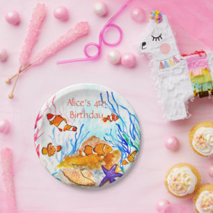 Assiettes En Carton Poisson Marine sous la mer Anniversaire Corail océ