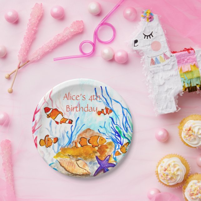 Assiettes En Carton Poisson Marine sous la mer Anniversaire Corail océ (Fête)