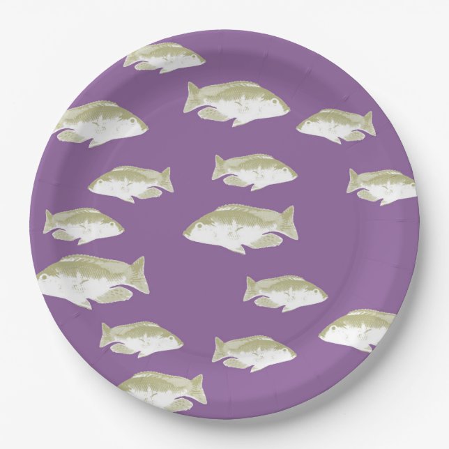 Assiettes En Carton Poisson sur violet (Devant)