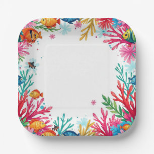 Assiettes En Carton Poisson tropical vibrant Corail Océan   Océan colo