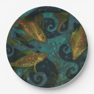 Assiettes En Carton Poissons Dorés, Pisces, Art Nautique Sous-Marin No