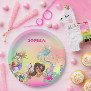 Assiettes En Carton Poitrine de sirène Poitrine foncée Cute Arc-en-cie