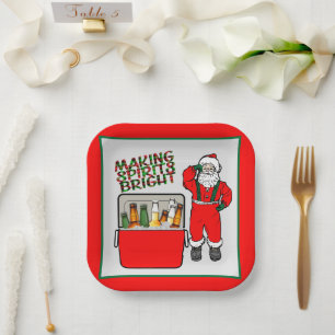 Assiettes En Carton Poitrine Rouge De Glace Avec Bière Et Père Noël
