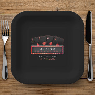 Assiettes En Carton Poker Aces Rouge et Noir 21e fête d'anniversaire