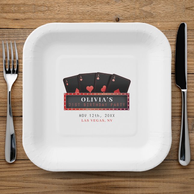 Assiettes En Carton Poker As Rouges et Noirs Fête d'anniversaire 21 an (Poker Aces Red & Black 21st Birthday Party Paper Plates
)