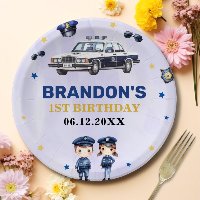 Assiettes En Carton Police Boy 1er anniversaire fête (Créateur téléchargé)
