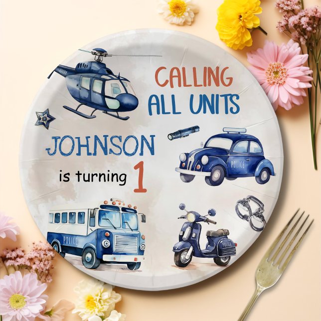 Assiettes En Carton Police Boy 1er anniversaire fête (Créateur téléchargé)