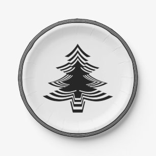 Assiettes En Carton Police de l'arbre de Noël noir/blanc Motif géom
