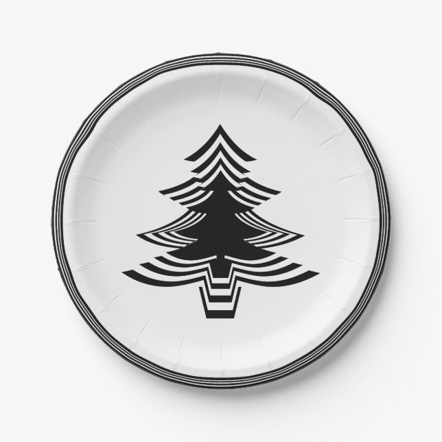 Assiettes En Carton Police de l'arbre de Noël noir/blanc Motif géométr (Devant)