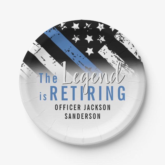 Assiettes En Carton Police Retraite Ligne bleue Drapeau Application de (Devant)