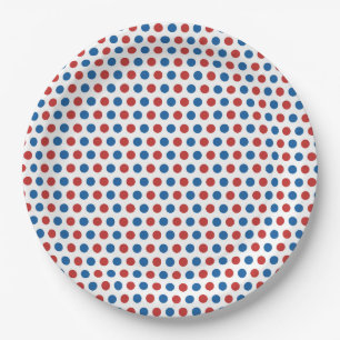 Assiettes En Carton Polka bleu rouge classique 4 juillet Plaque