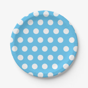 Assiettes En Carton Polka de taille moyenne blanche et bleue