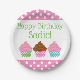Assiettes En Carton Polka Dot Cupcakes Plaques de fête personnalisée