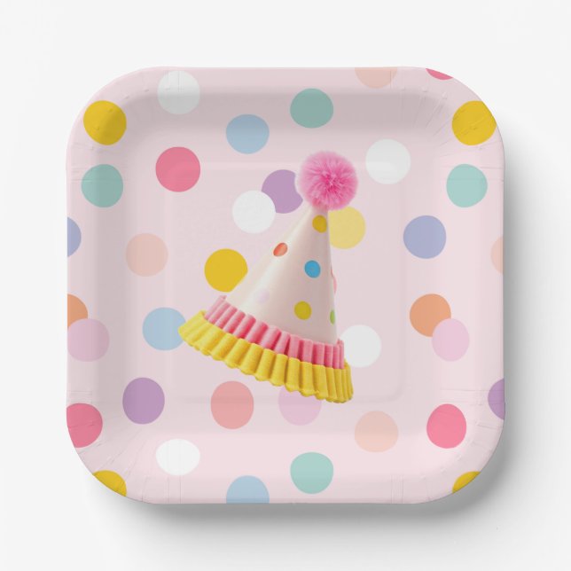 Assiettes En Carton Polka Dot Photo Plaque d'anniversaire (Recto)