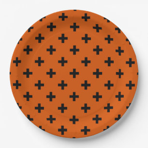 Assiettes En Carton Polka noire croise sur orange