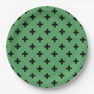 Assiettes En Carton Polka noire croise sur vert