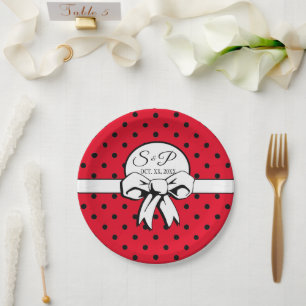 Assiettes En Carton Polka rouge et noir Pointe Blanc Bow Personnalisé