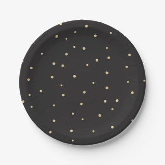 Assiettes En Carton Polkadot noir et or Plaque papier jetable