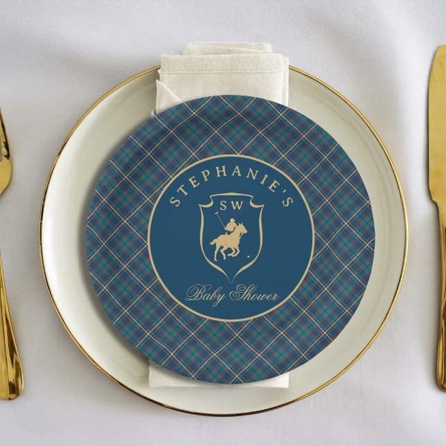 Assiettes En Carton Polo Equestrian Classic Tartan Plaid  Baby Shower (Créateur téléchargé)