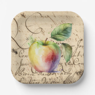 Assiettes En Carton pomme aquarelle