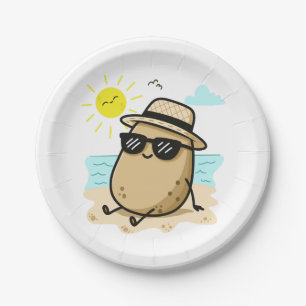 Assiettes En Carton Pomme de Terre sur la Plage Ambiance Estivale