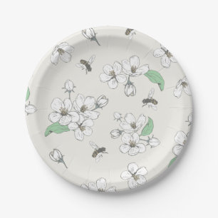 Assiettes En Carton Pomme Fleur Miel Abeille Blanc ivoire
