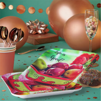 Assiettes En Carton Pommes rouges et Roses La vie est une bonne plaque