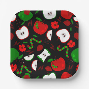 Assiettes En Carton pommes rouges pourries vers verts noirs floral