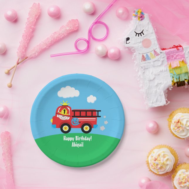 Assiettes En Carton Pompier Camion Joyeux Anniversaire (Fête)