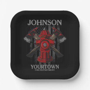 Assiettes En Carton Pompier NOM Fire Department Hydrant USA Drapeau