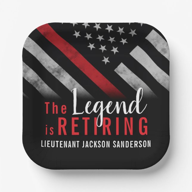 Assiettes En Carton Pompier Retraite Ligne Rouge Flag Flaman (Recto)