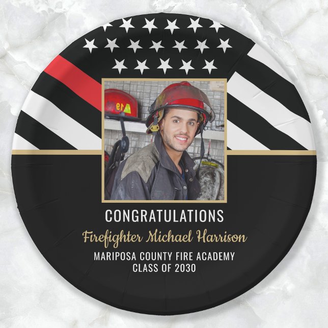 Assiettes En Carton Pompiers - Diplôme de l'École des pompiers Photo p (Firefighter Graduation Fire Academy Fireman Photo Paper Plates)