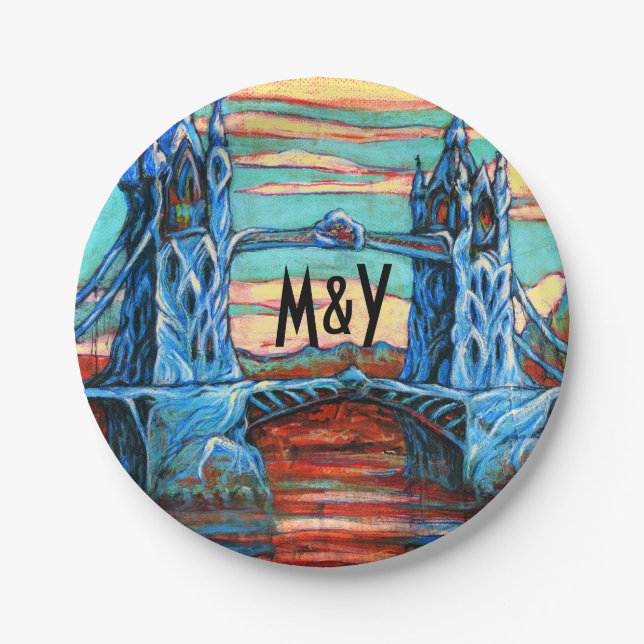 Assiettes En Carton Pont de croissance dans une ville d'imaginaires Di (Devant)