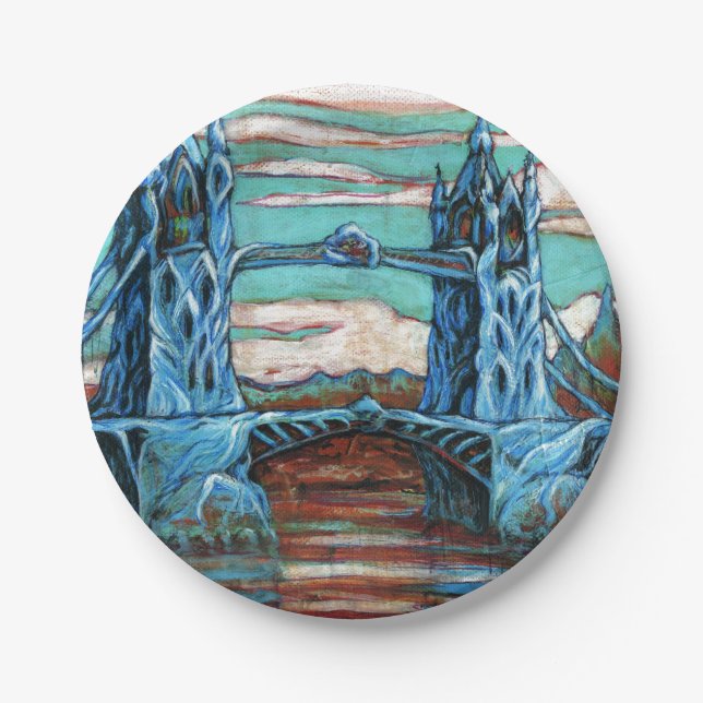 Assiettes En Carton Pont Tour en croissance dans une ville d'imaginair (Devant)