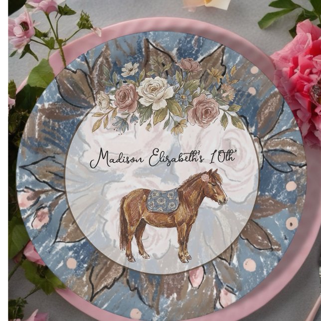 Assiettes En Carton Pony Birthday  ( This charming theme combines the elegance of French country décor with whimsical pony illustrations)