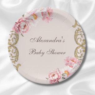 Assiettes En Carton Pony rose Vintage Rococo Baby shower Floral