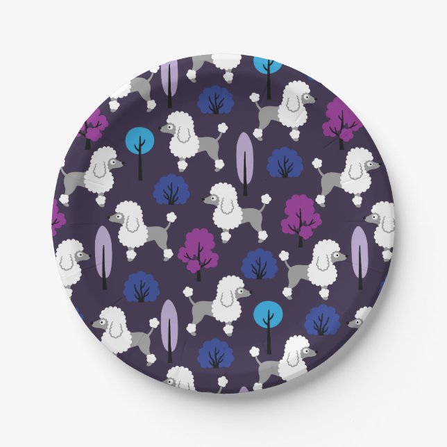 Assiettes En Carton Poodle dans le parc (Devant)