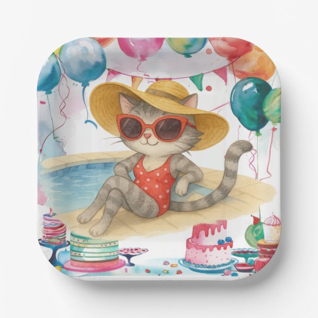 Assiettes En Carton Pool Birthday Party for Cat Lovers  (Recto)